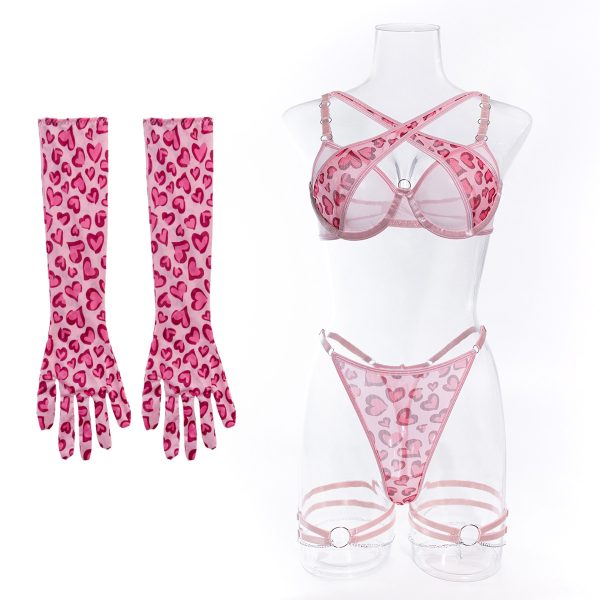 Wildcat Chain Lingerie Set – Pink Leopard 4 Piece detail