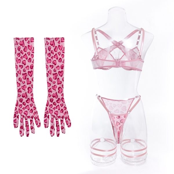 Wildcat Chain Lingerie Set – Pink Leopard 4 Piece detail back