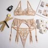 Embroidered Mesh Underwire Lingerie Set – Champagne Glow