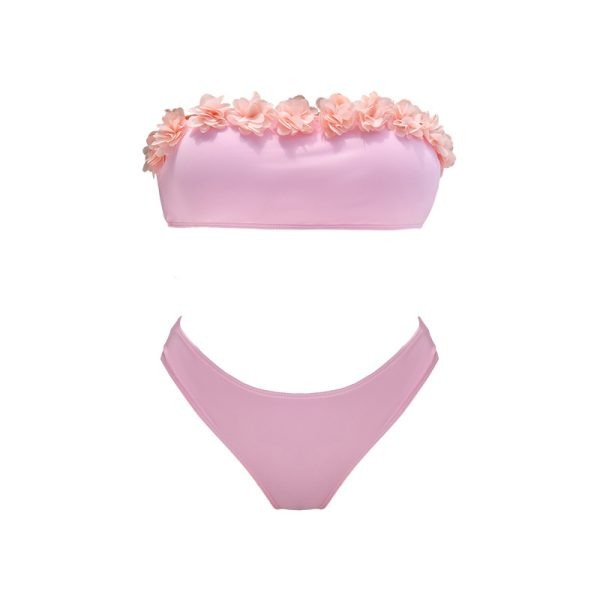 Ruffled Floral Bandeau Bikini Set – Blossom Pink