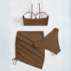 Shell Cup Pearl Strap Bikini 3 Piece Set – Mocha Brown back