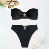 Starfish Accent High Waist Bandeau Bikini – Black front