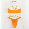 Strapless Halter Bikini Set with Shell Pendant – Sunset Orange back