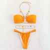 Strapless Halter Bikini Set with Shell Pendant – Sunset Orange front