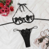 Underwire Cut-Out Bikini Lingerie Set with Bows – Black