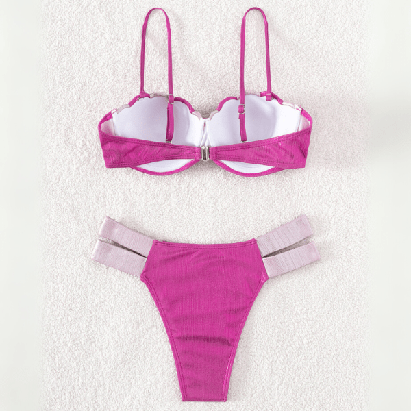 Womens Shell Cup Push Up Bikini Set – Shimmer Pink back