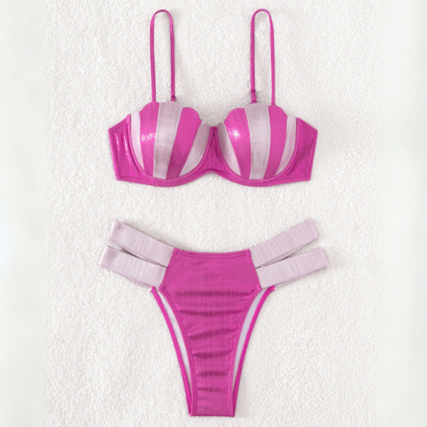 Womens Shell Cup Push Up Bikini Set – Shimmer Pink front