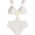 Един piece бикини белого цвета с розовым декором